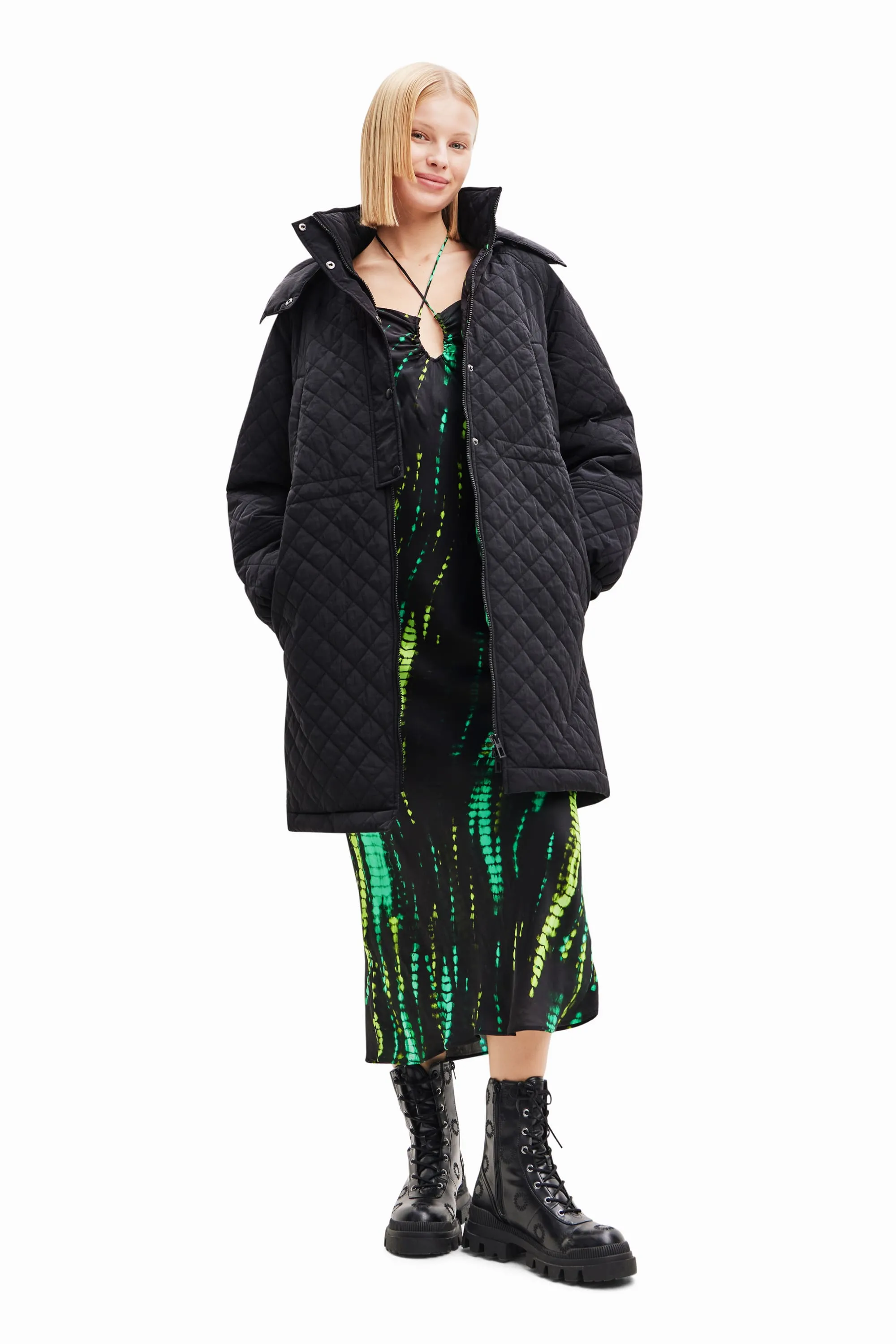 Desigual Padded Denmark Puff Sleeve Quilted Coat 23WWEW20