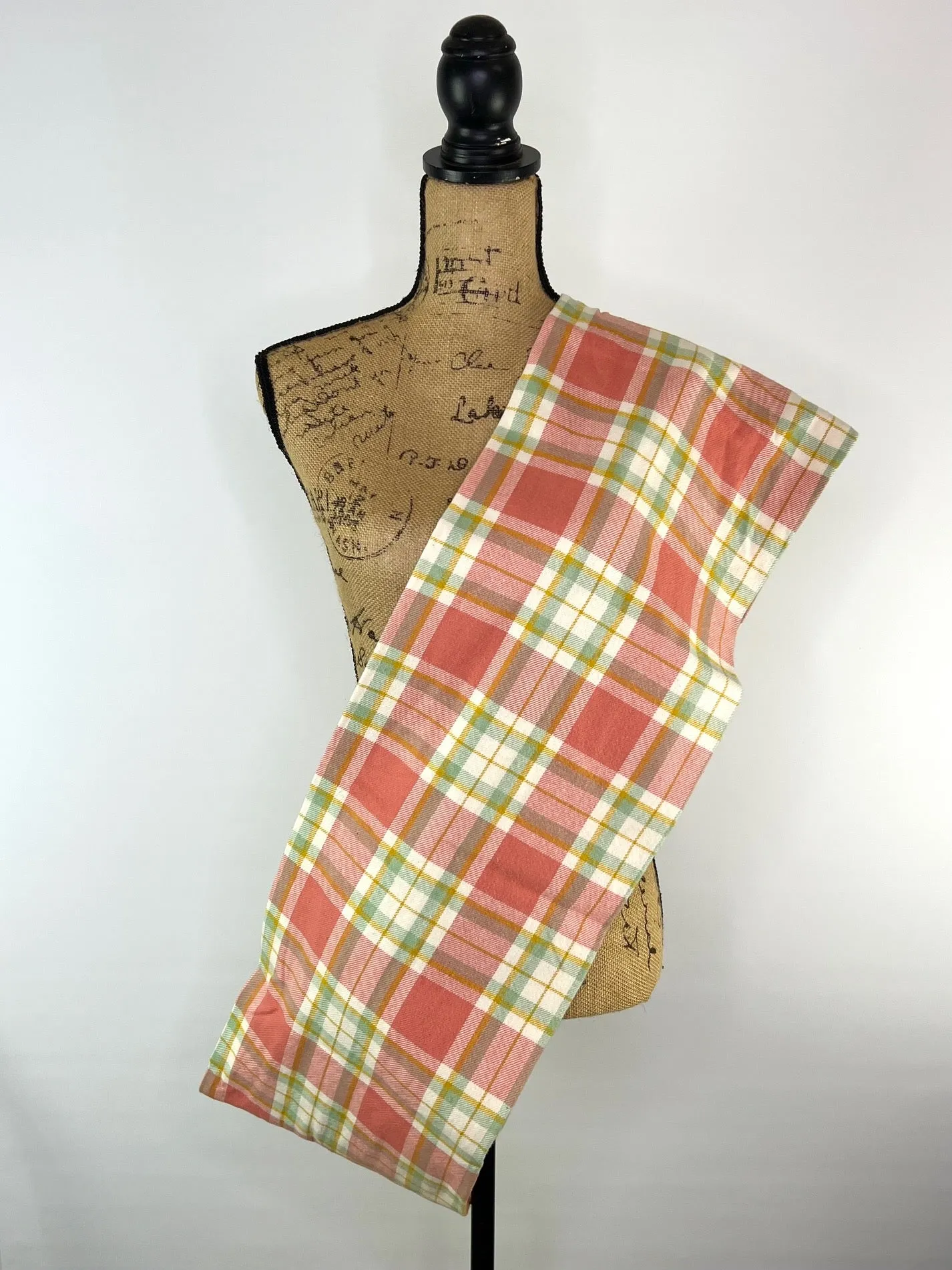 Dusty Salmon Pink, Sage, White and Mustard Yellow Plaid Flannel Infinity or Blanket Scarf