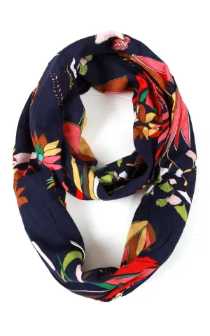 EAS9024 Navy Botanical Cotton Infinity Scarf