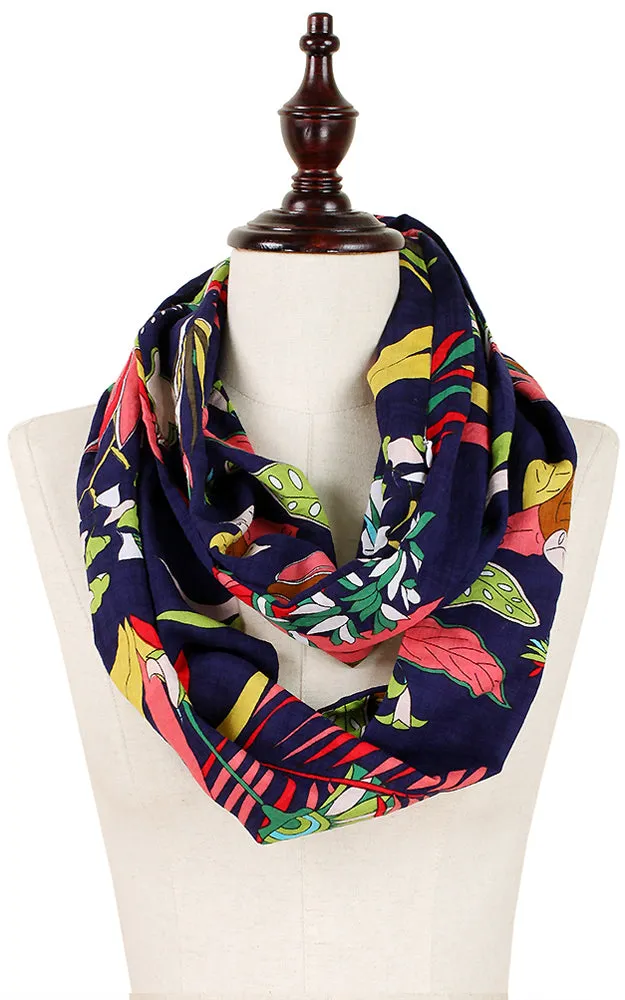 EAS9024 Navy Botanical Cotton Infinity Scarf