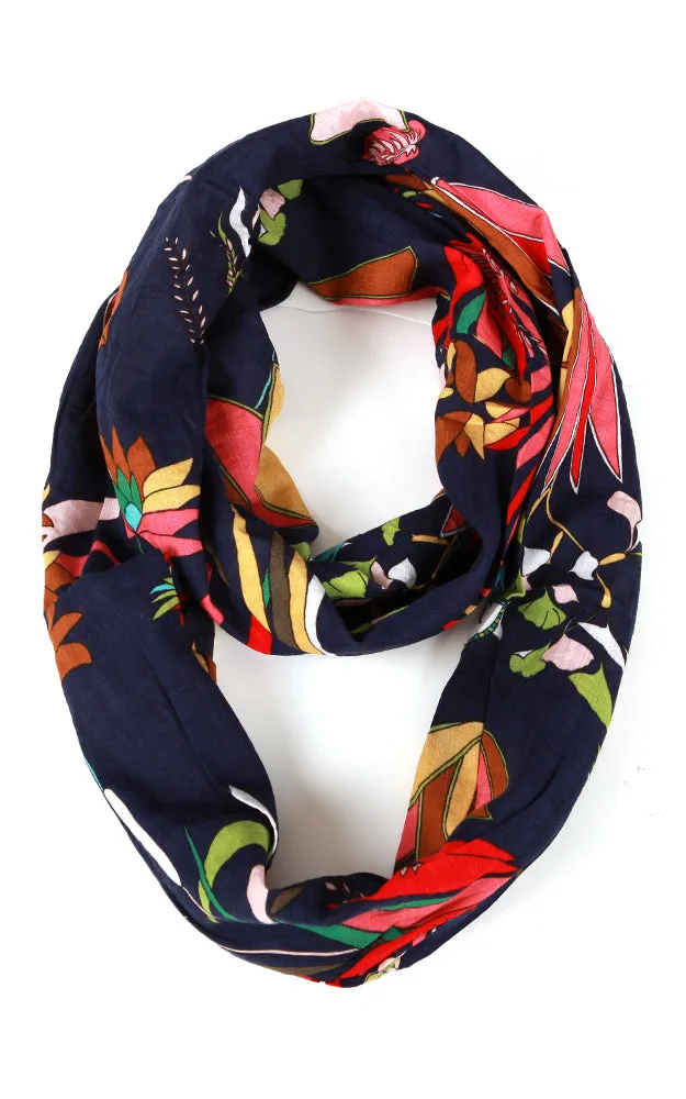 EAS9024 Navy Botanical Cotton Infinity Scarf
