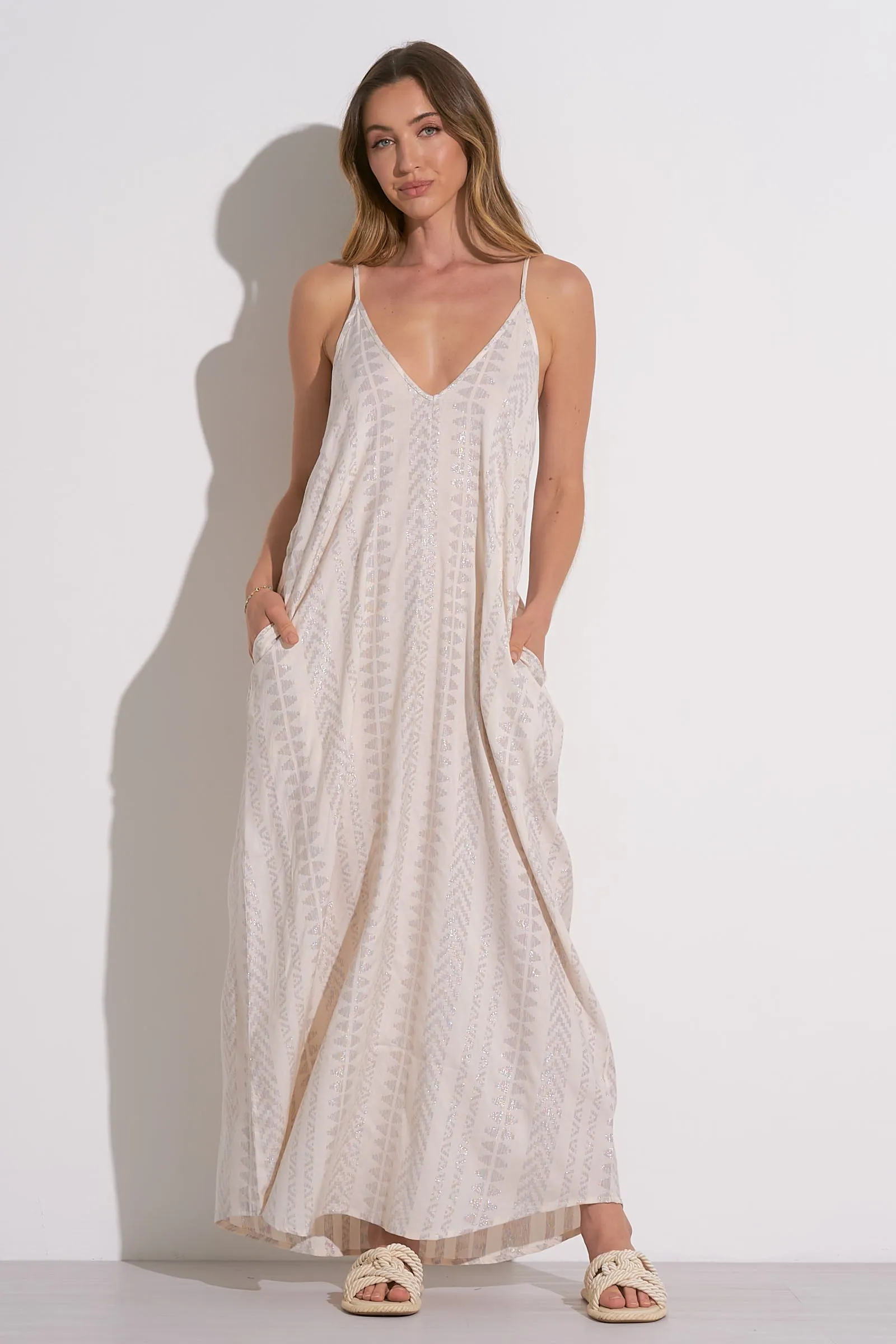 Elan Thin Strap Maxi Dress Cover-Up - Natural