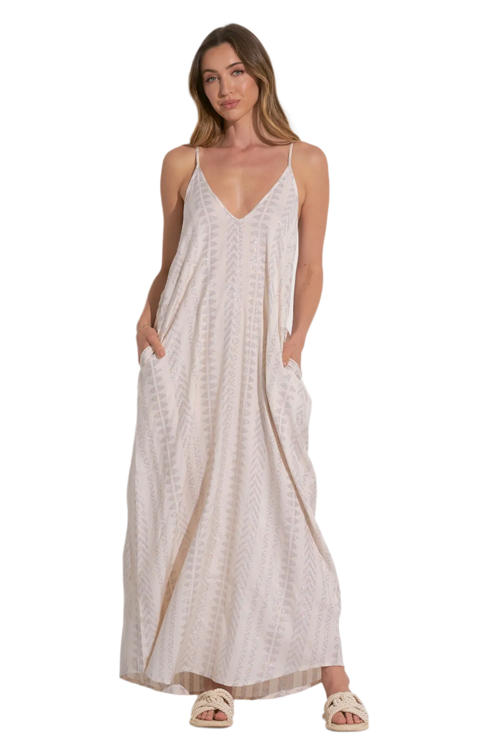 Elan Thin Strap Maxi Dress Cover-Up - Natural