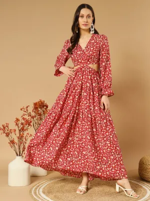 Elegant Floral Fit and Flare Maxi Dress