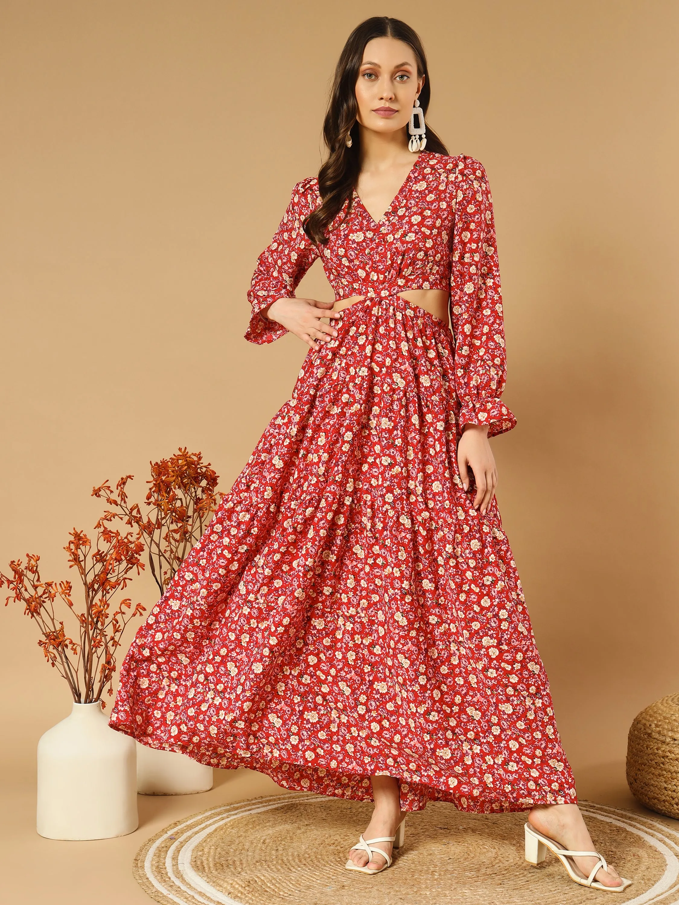 Elegant Floral Fit and Flare Maxi Dress