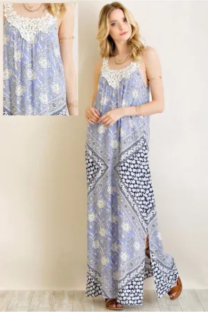 Entro Printed Floral Maxi Dress - Blue