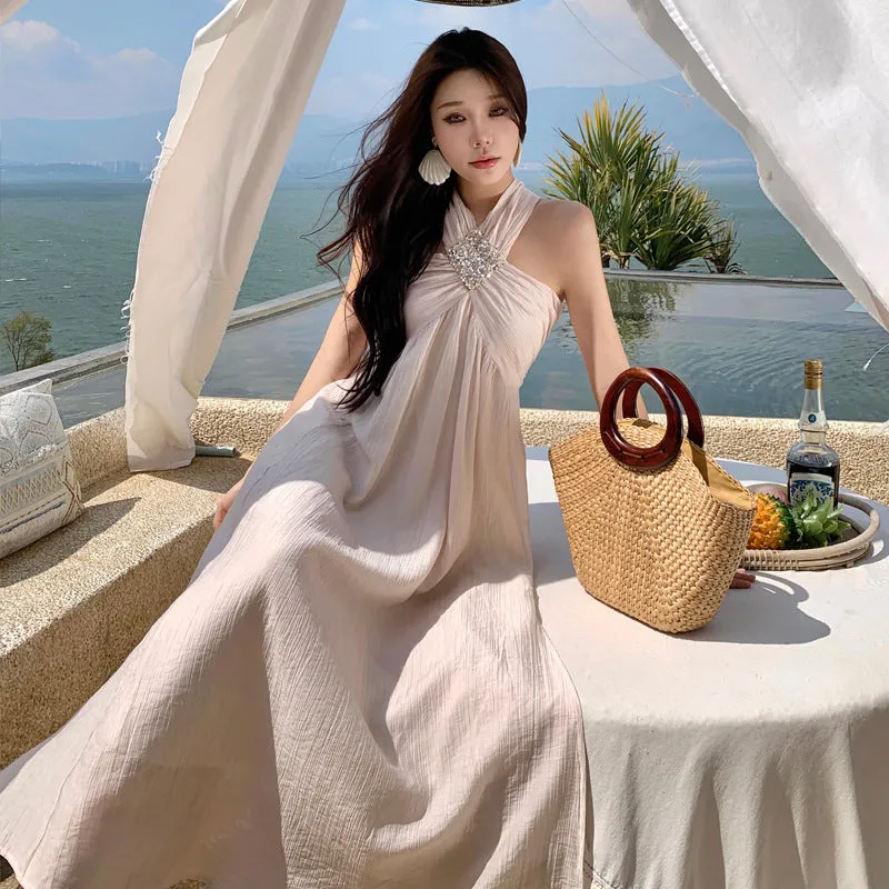 Exquisite Goddess Maxi Dress Holiday Dress Spring Summer Champagne Beige Size S, M, L