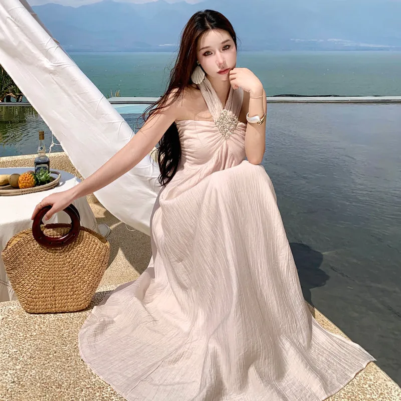 Exquisite Goddess Maxi Dress Holiday Dress Spring Summer Champagne Beige Size S, M, L