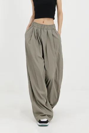 Flowy Wide-Leg Loose Pants with Elastic Waist