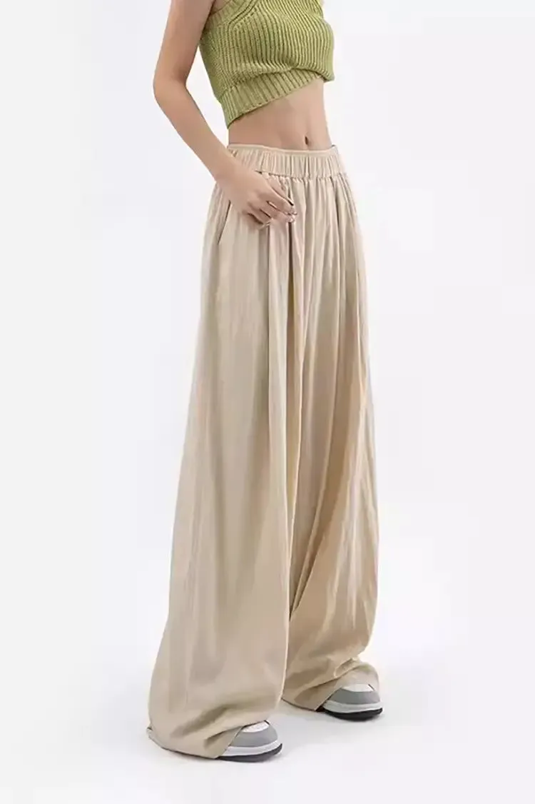 Flowy Wide-Leg Loose Pants with Elastic Waist