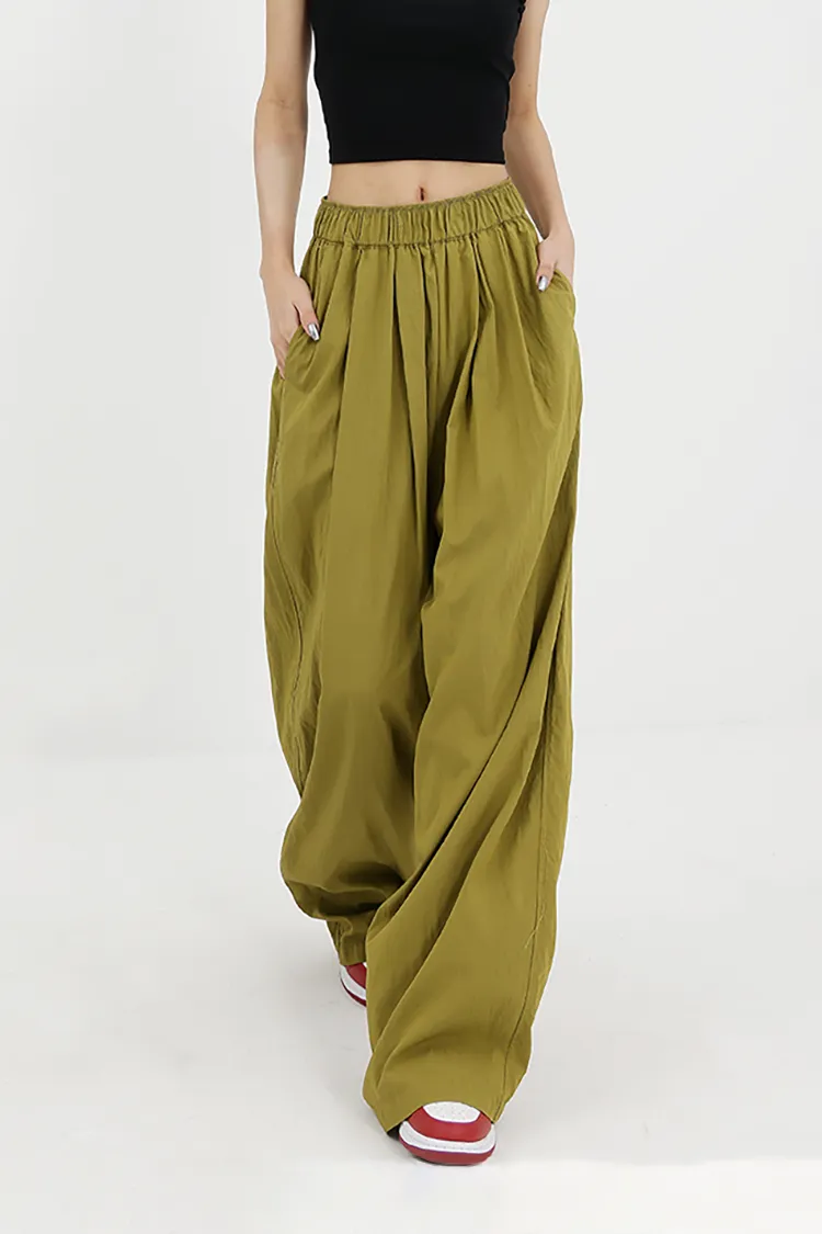 Flowy Wide-Leg Loose Pants with Elastic Waist