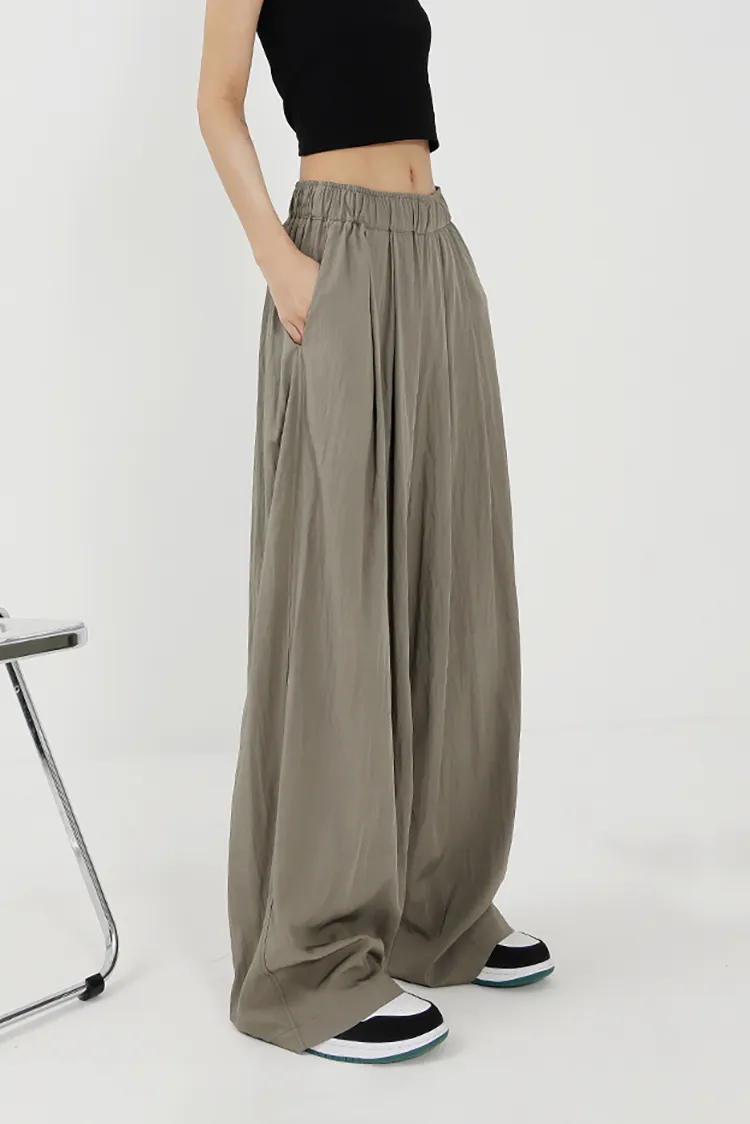 Flowy Wide-Leg Loose Pants with Elastic Waist