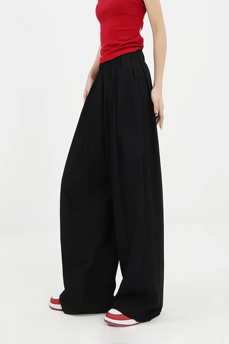 Flowy Wide-Leg Loose Pants with Elastic Waist