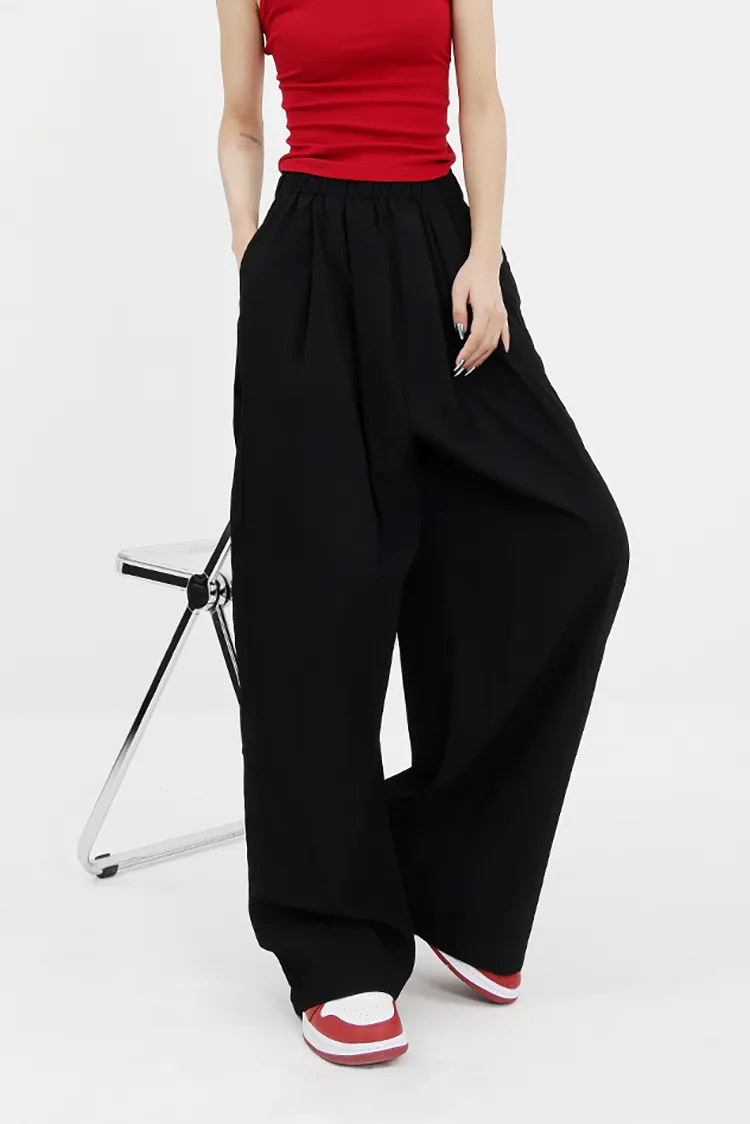 Flowy Wide-Leg Loose Pants with Elastic Waist