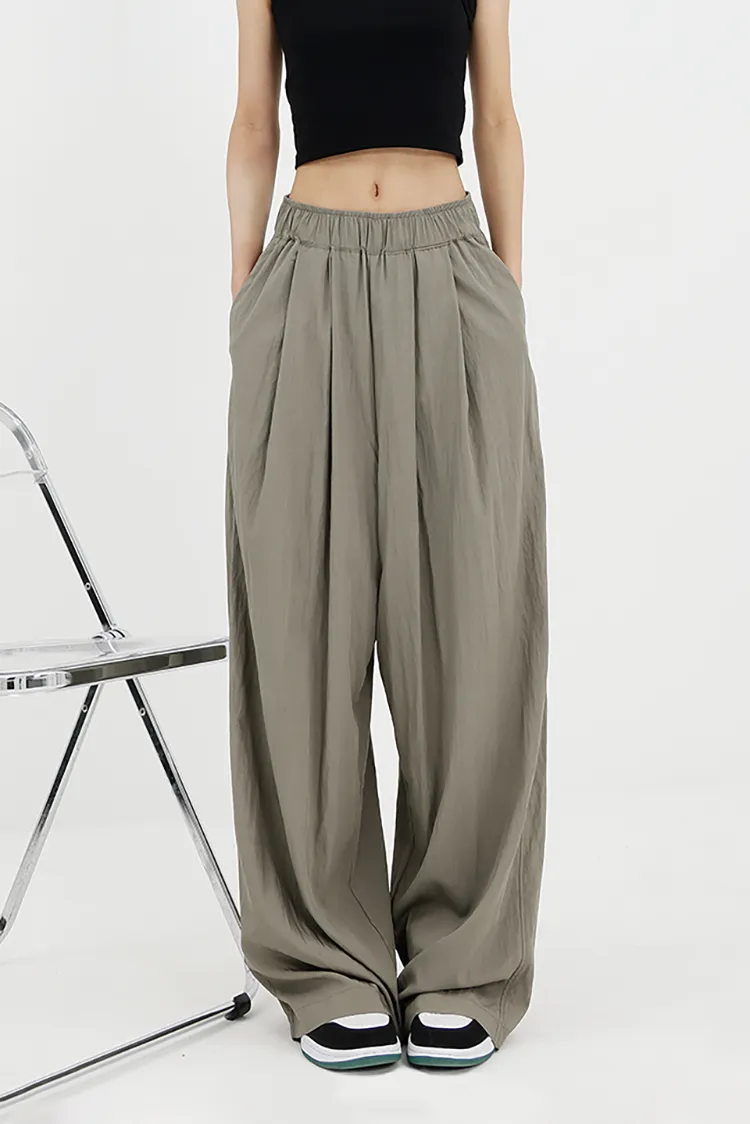 Flowy Wide-Leg Loose Pants with Elastic Waist