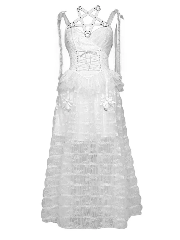 Gothic Dark Pentagram Mesh Lace Sling Dress & Inner Bottoms