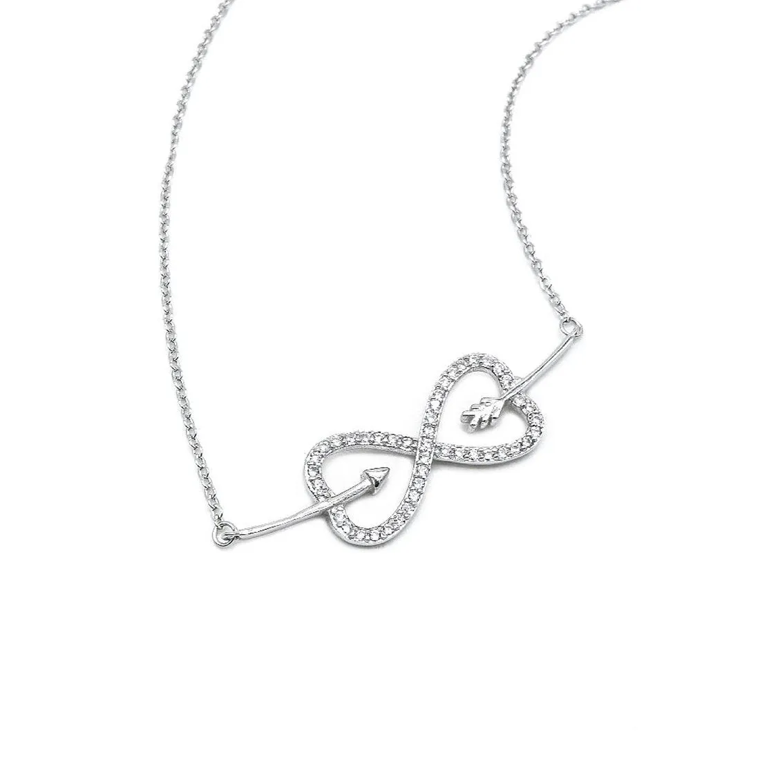 Hesper Open Heart Infinity & Arrow 925 Sterling Silver Pendant Necklace