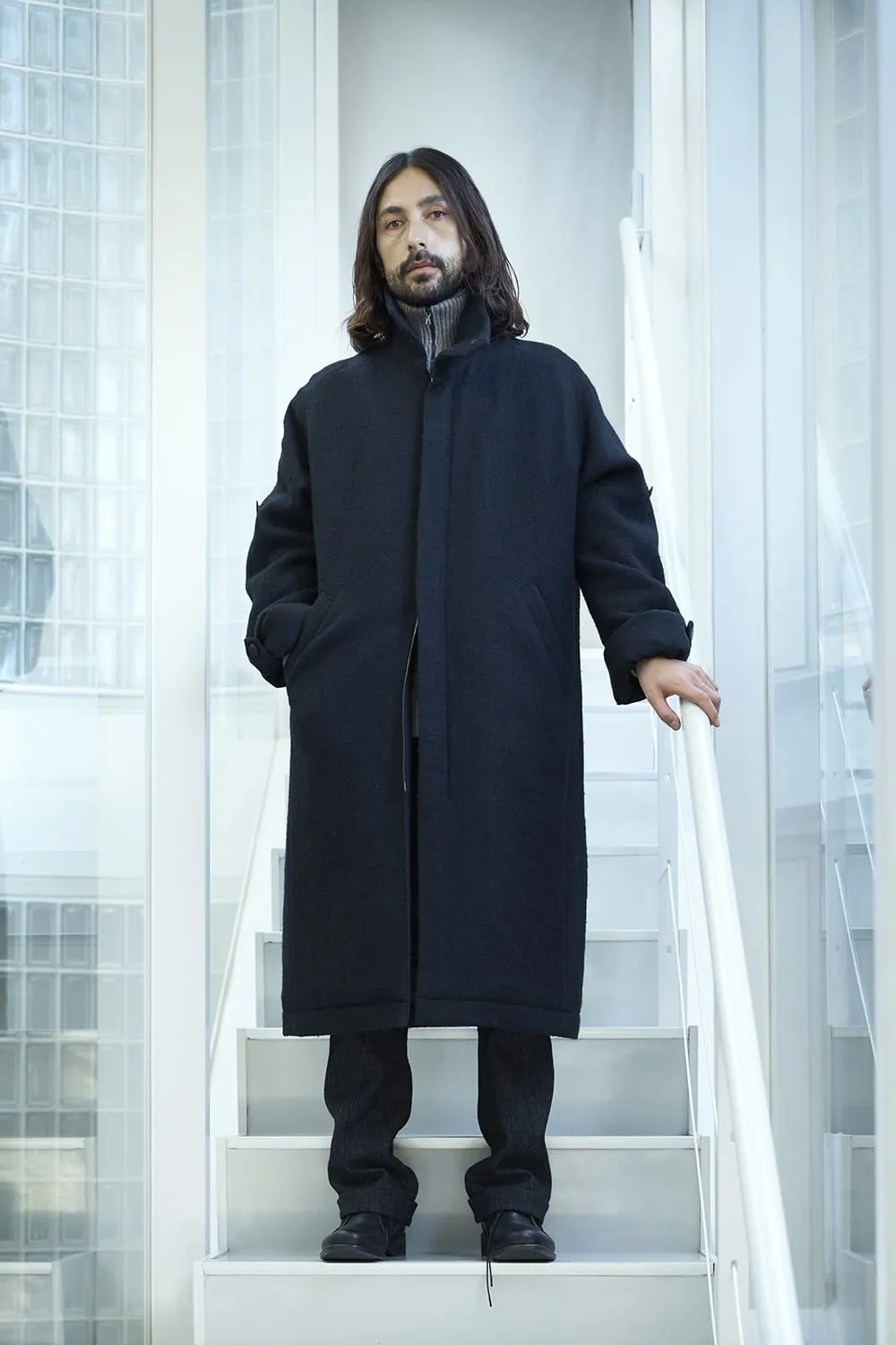 Hight neck coat wool milling