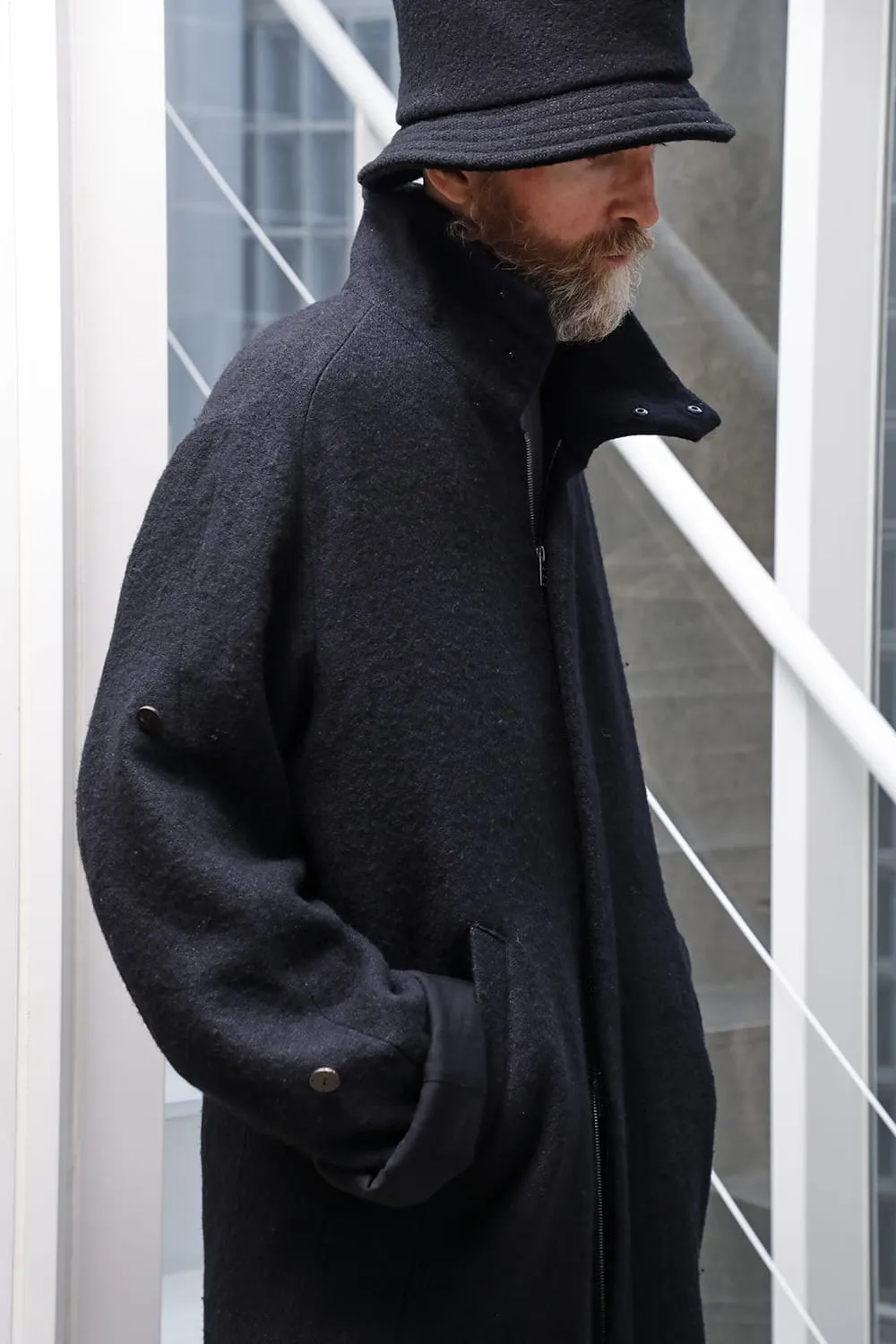 Hight neck coat wool milling