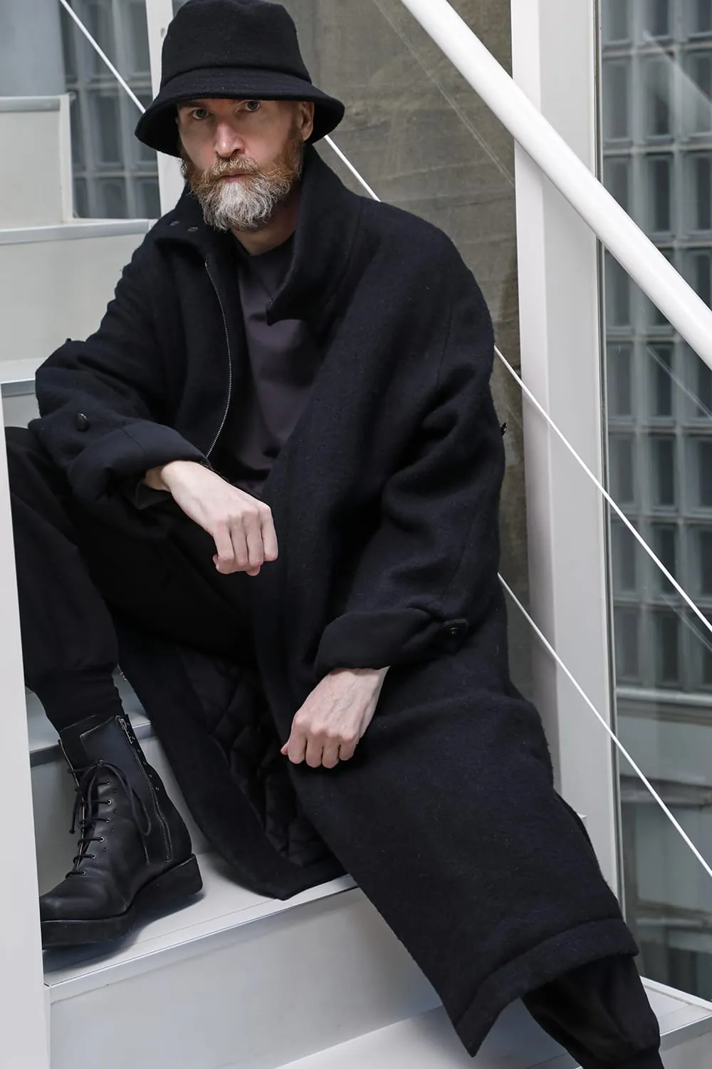 Hight neck coat wool milling