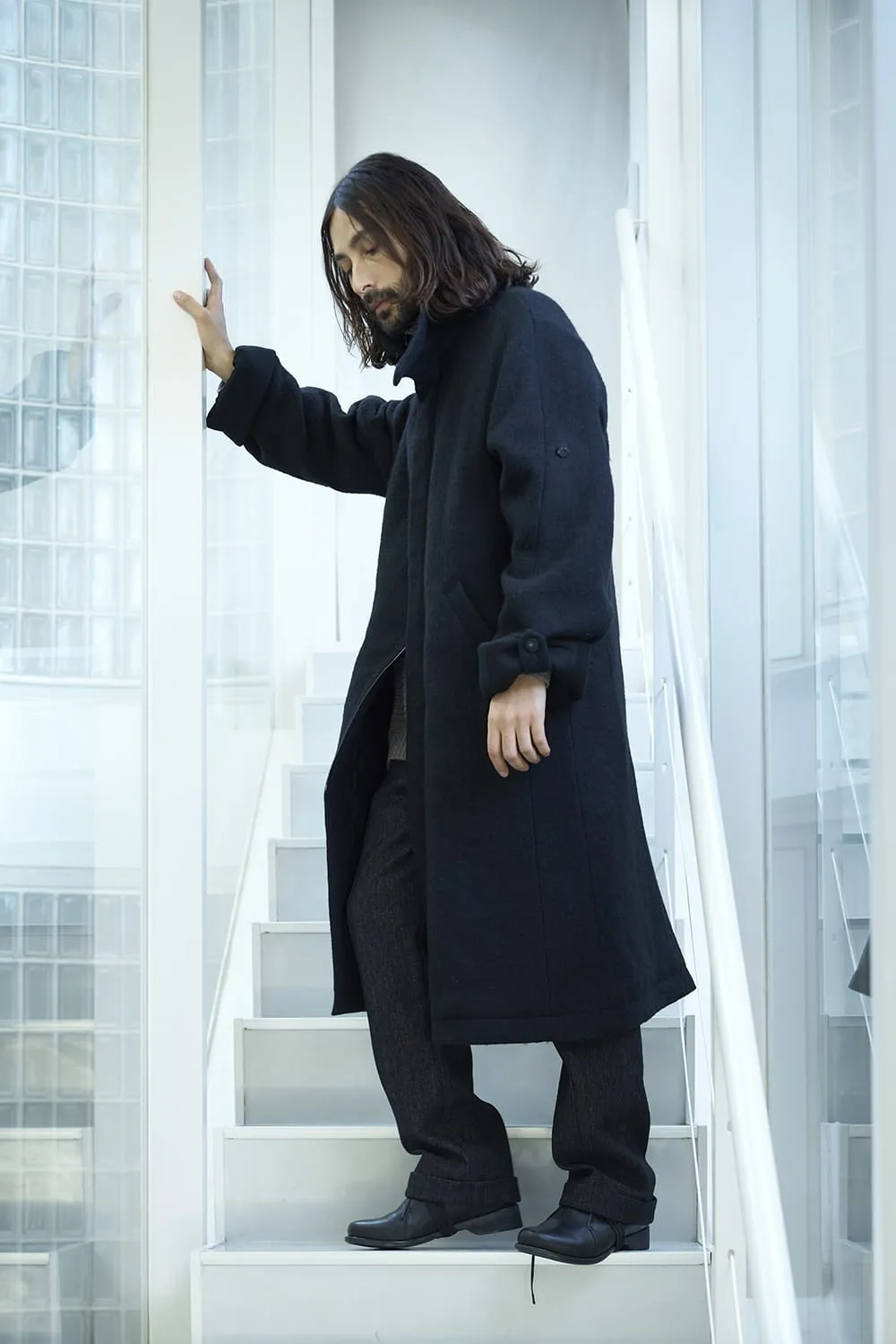 Hight neck coat wool milling