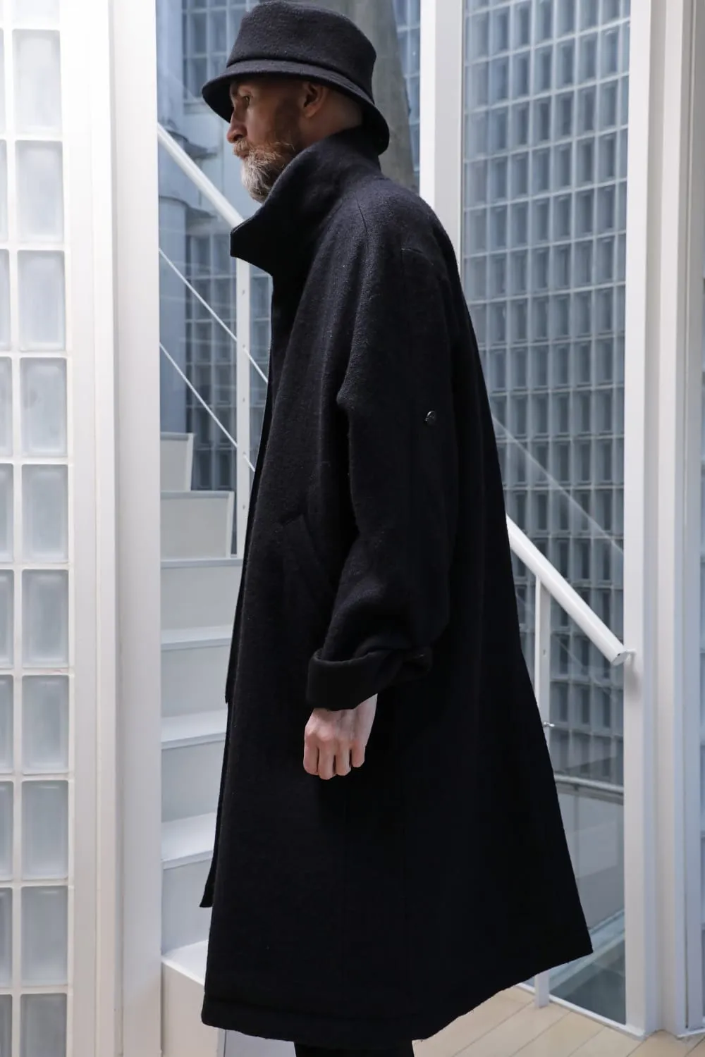 Hight neck coat wool milling