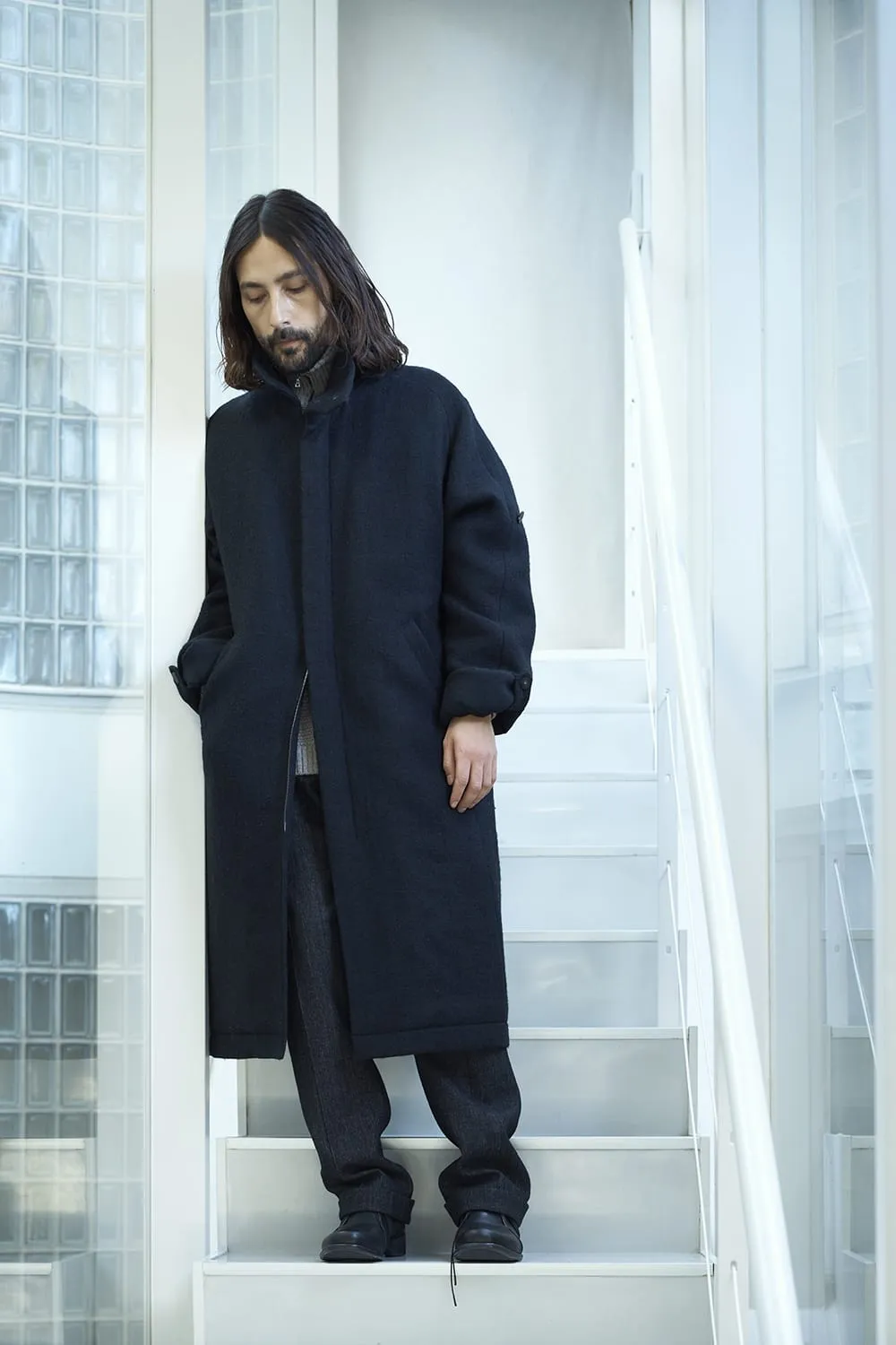 Hight neck coat wool milling