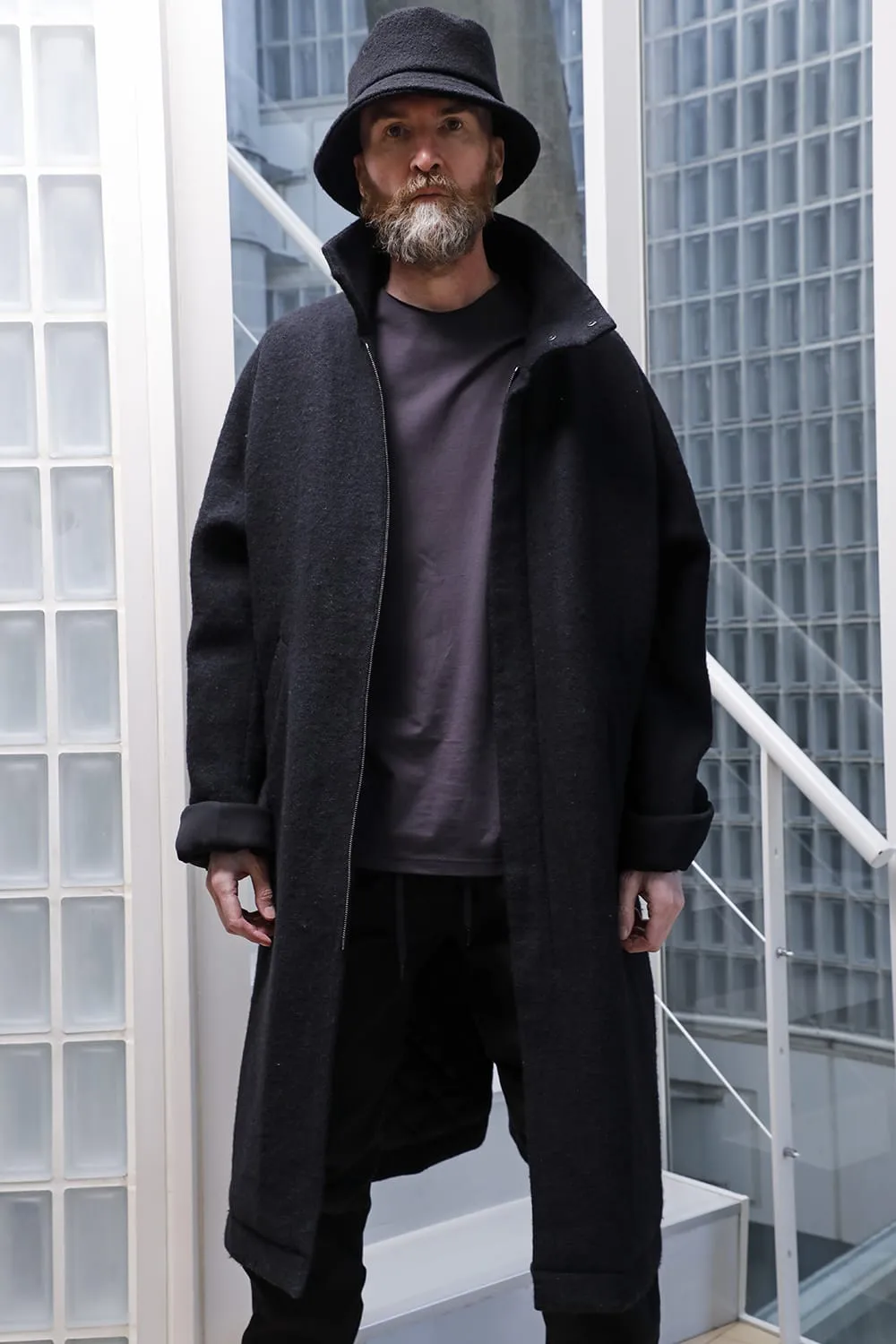 Hight neck coat wool milling