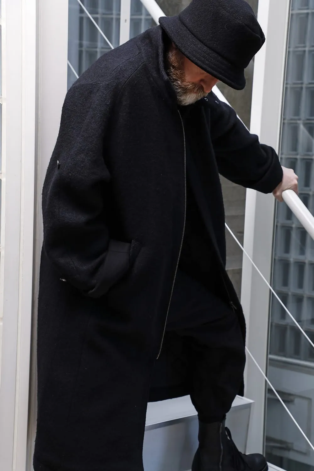 Hight neck coat wool milling