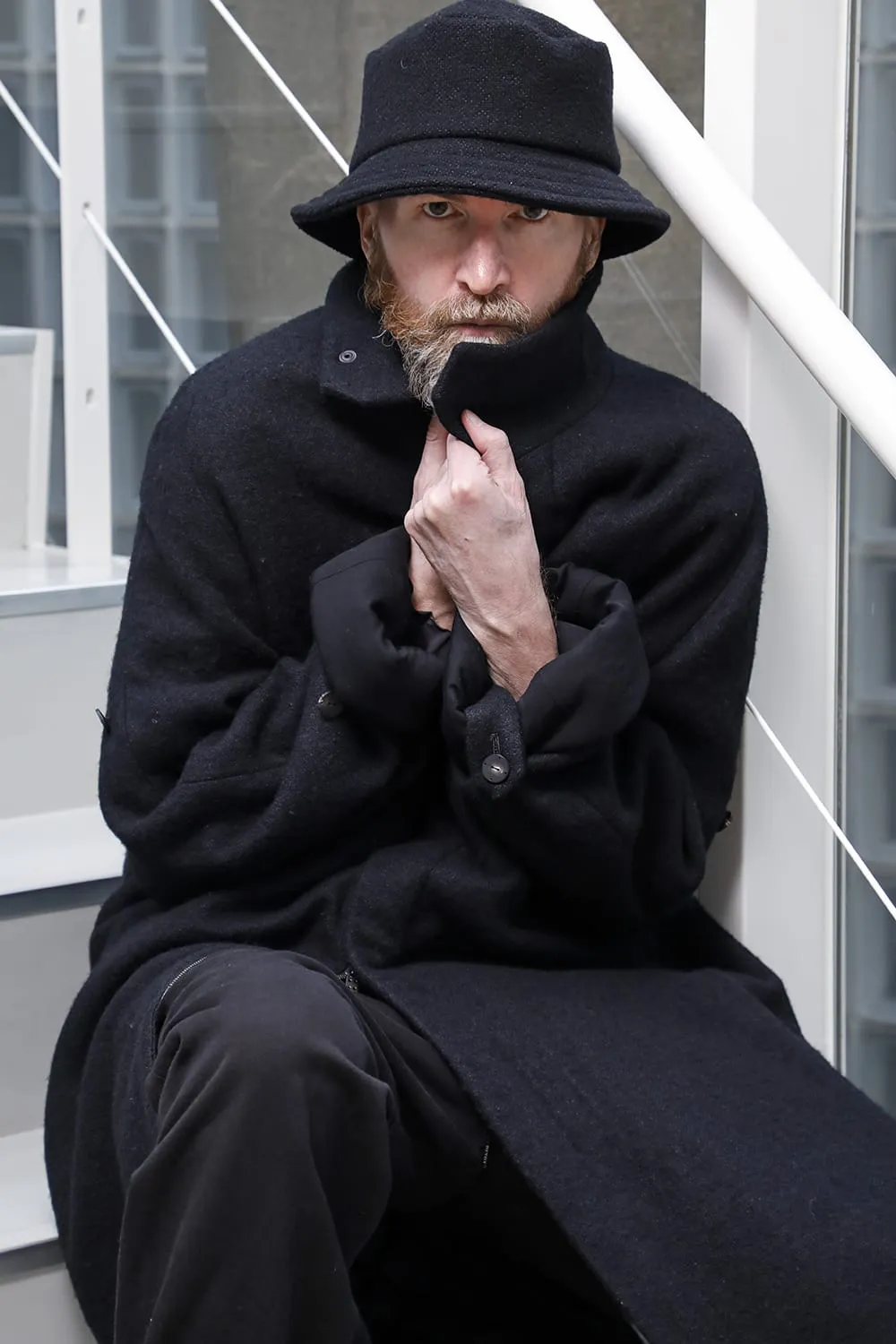 Hight neck coat wool milling