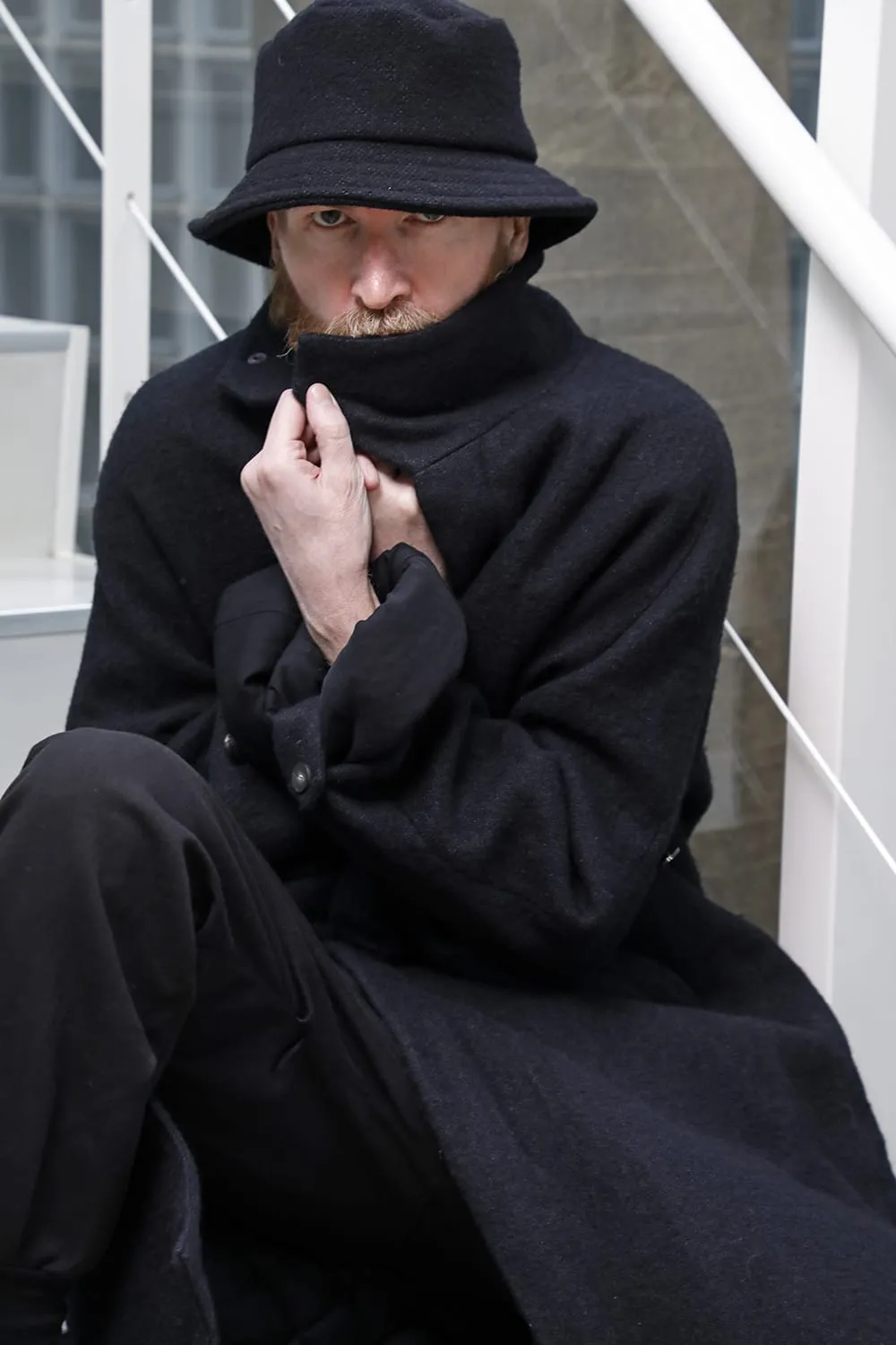Hight neck coat wool milling