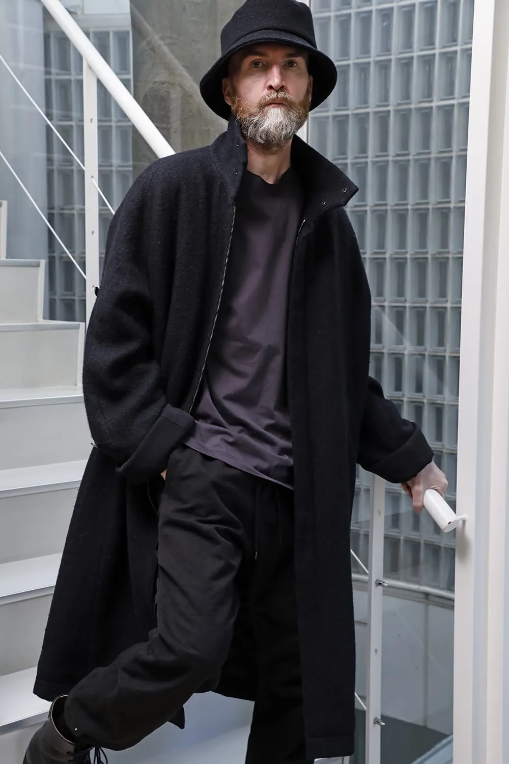 Hight neck coat wool milling