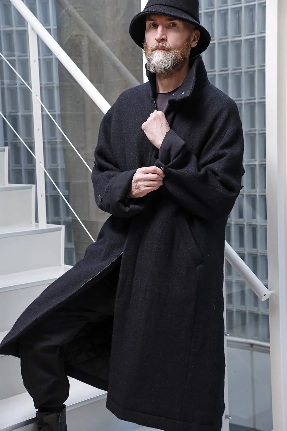Hight neck coat wool milling