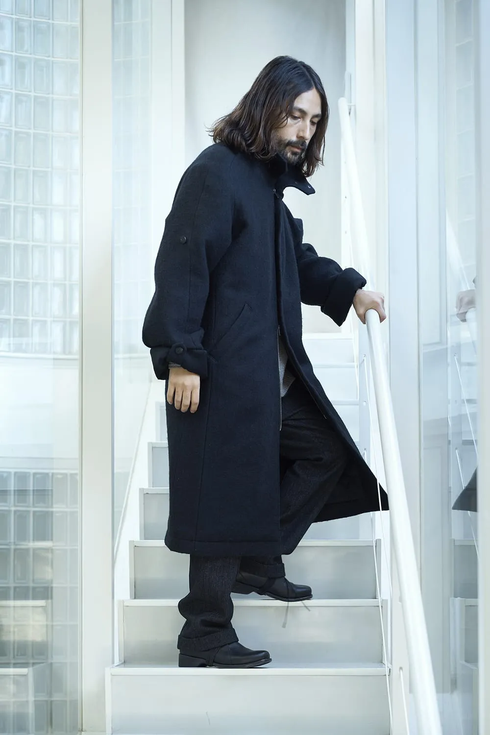 Hight neck coat wool milling