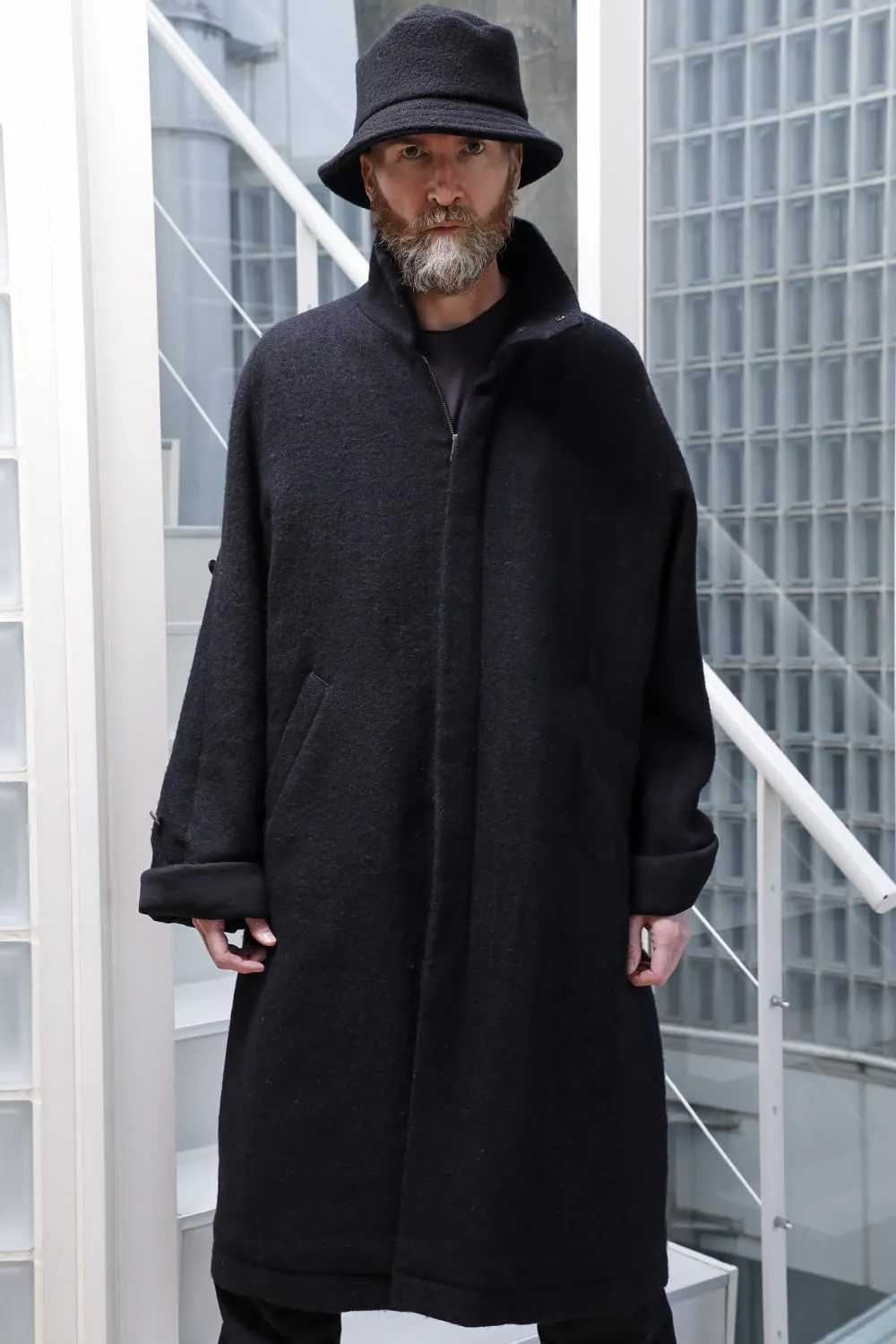 Hight neck coat wool milling