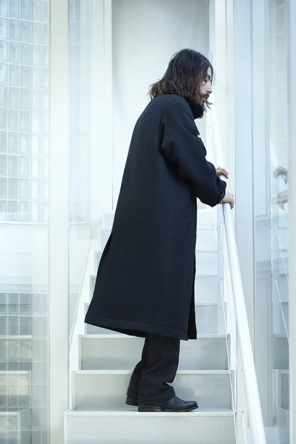 Hight neck coat wool milling