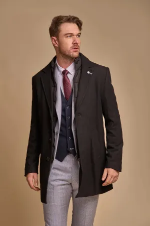 House Of Cavani SANFORD Men's Slim Fit Wool Blend Coat - Black