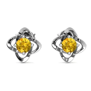 Infinity November Birthstone Citrine Earrings, 18k White Gold Plated Silver Birthstone Earrings with Crystals