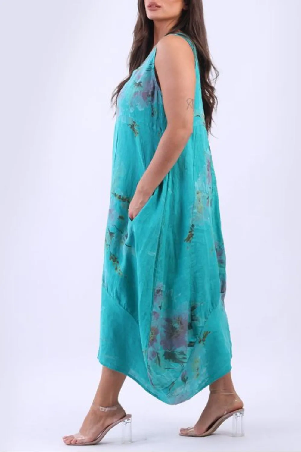 Italian Linen Sundress - Aqua