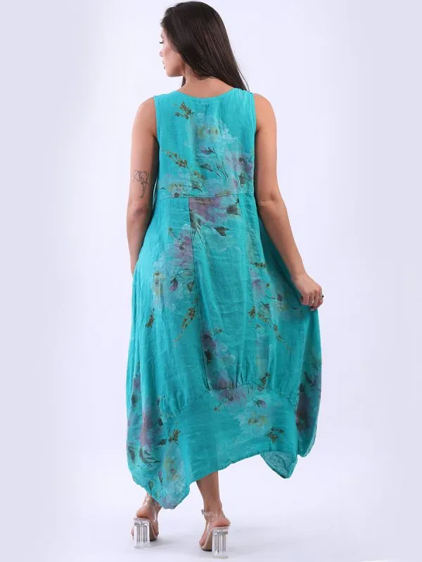 Italian Linen Sundress - Aqua