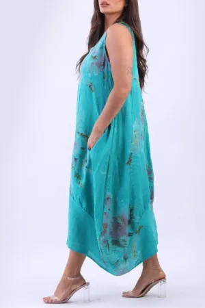 Italian Linen Sundress - Aqua