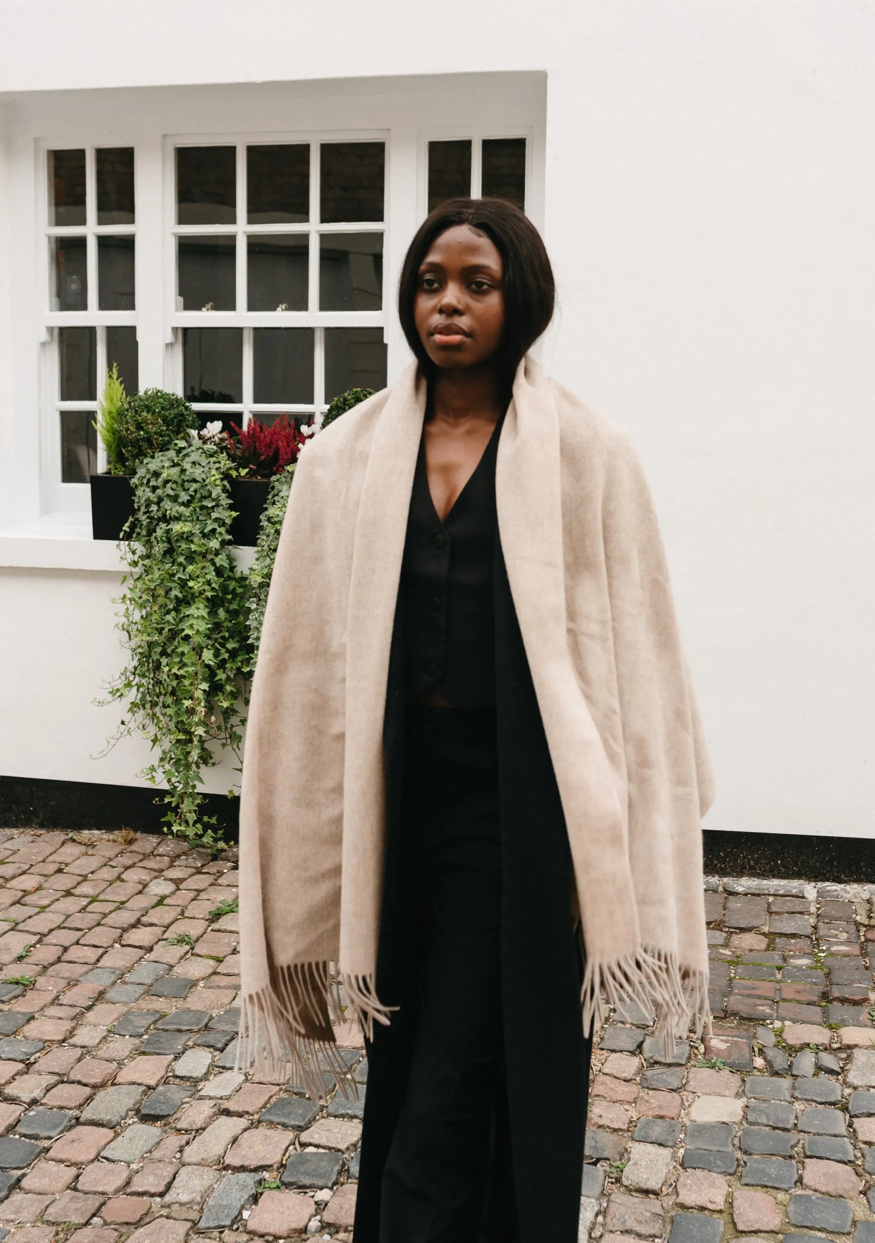 Lambswool Blanket Scarf in Oatmeal Melange