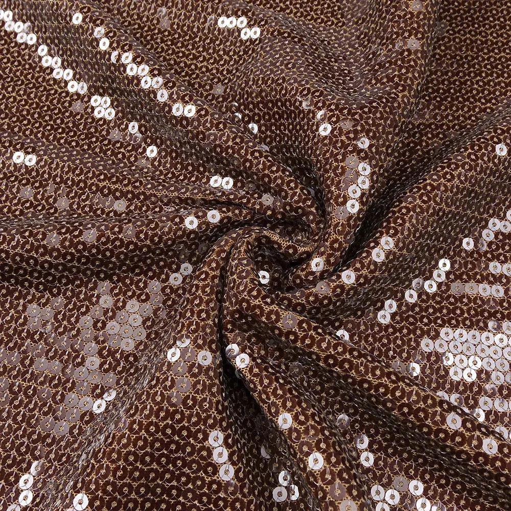 Long Sleeve Mesh Sequin Brown Bodycon Ankle Length Dress