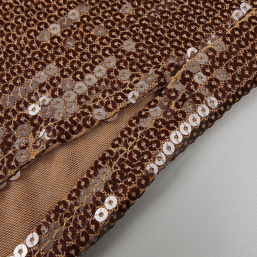 Long Sleeve Mesh Sequin Brown Bodycon Ankle Length Dress