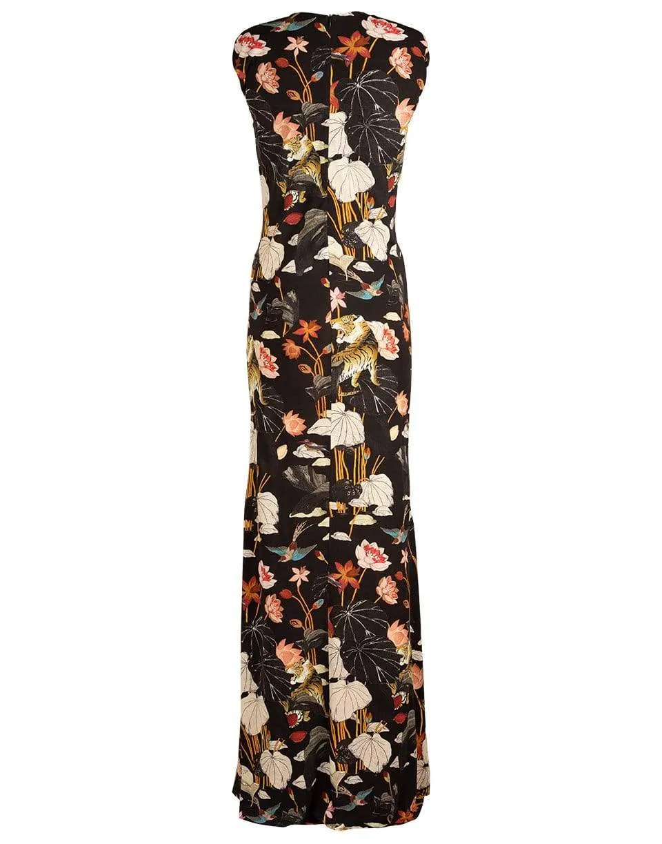 Lungo Pothia Floral Knot Front Jersey Maxi Dress