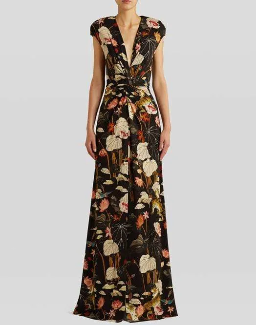 Lungo Pothia Floral Knot Front Jersey Maxi Dress