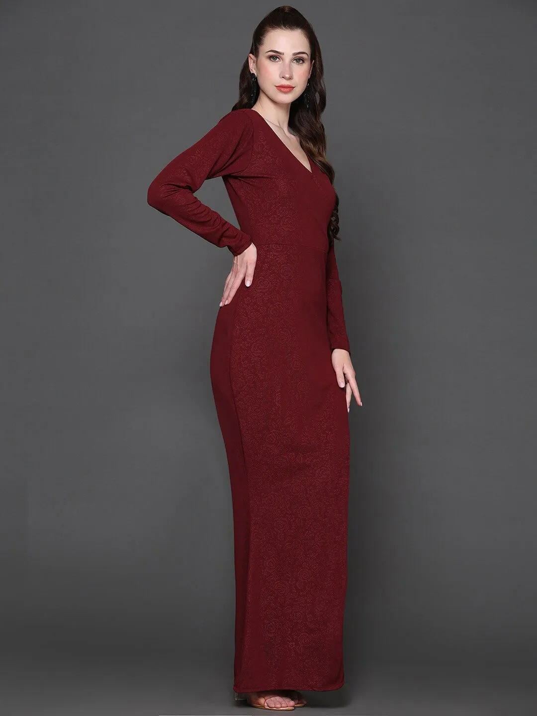 Maroon Blossom Maxi Dress