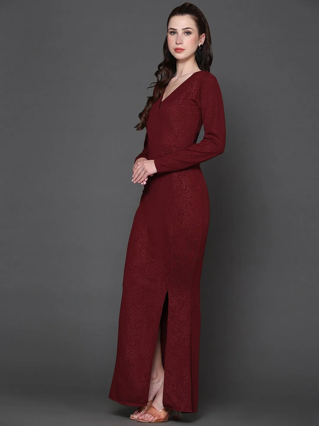 Maroon Blossom Maxi Dress
