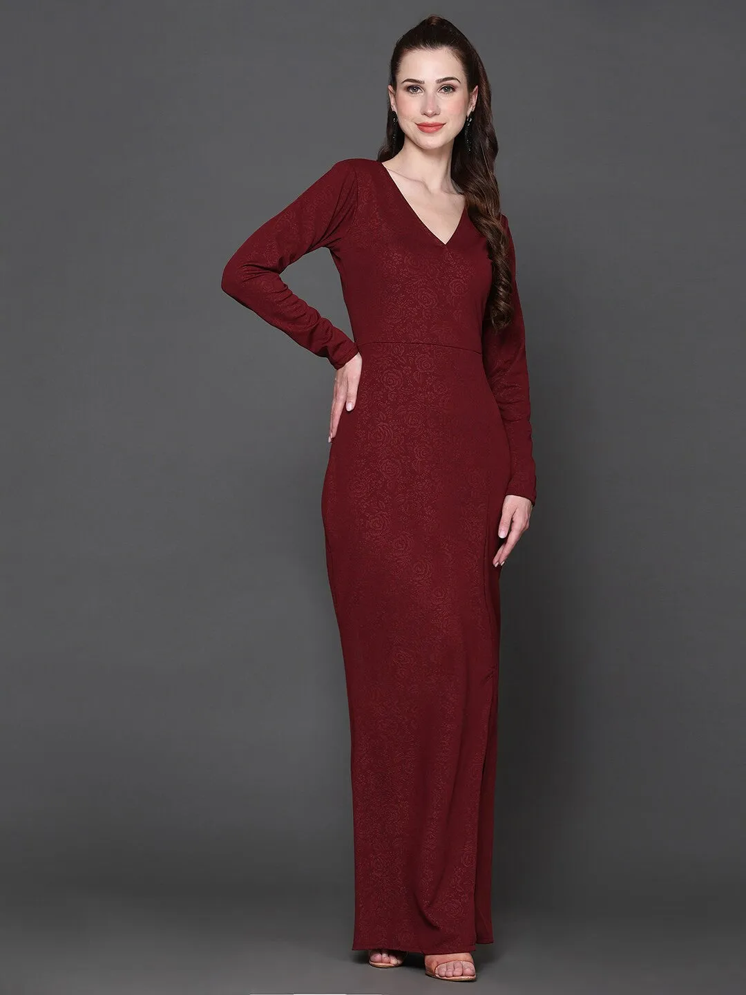Maroon Blossom Maxi Dress