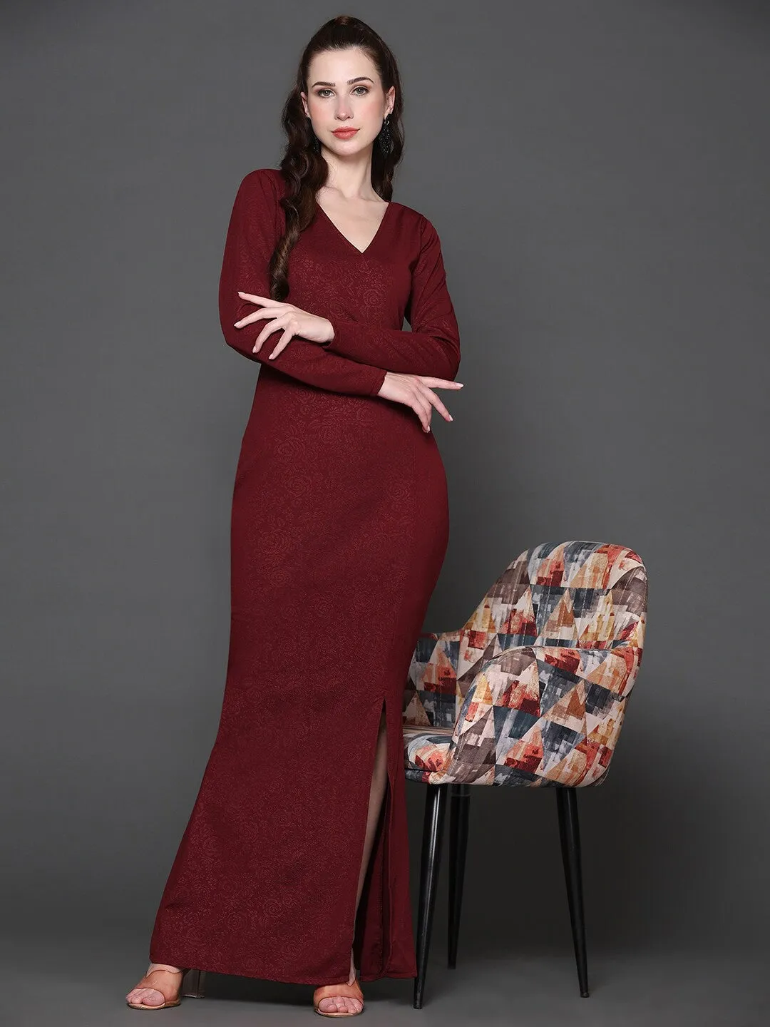 Maroon Blossom Maxi Dress